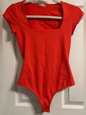 Free People Intimately Square Neck Red Bodysuit